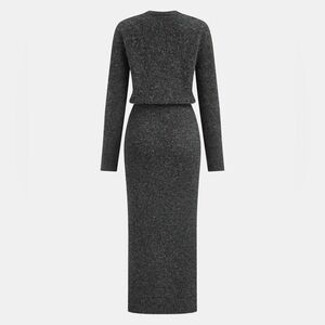 Commense Wool-Blend Fuzzy Midi Dress in grey Size medium